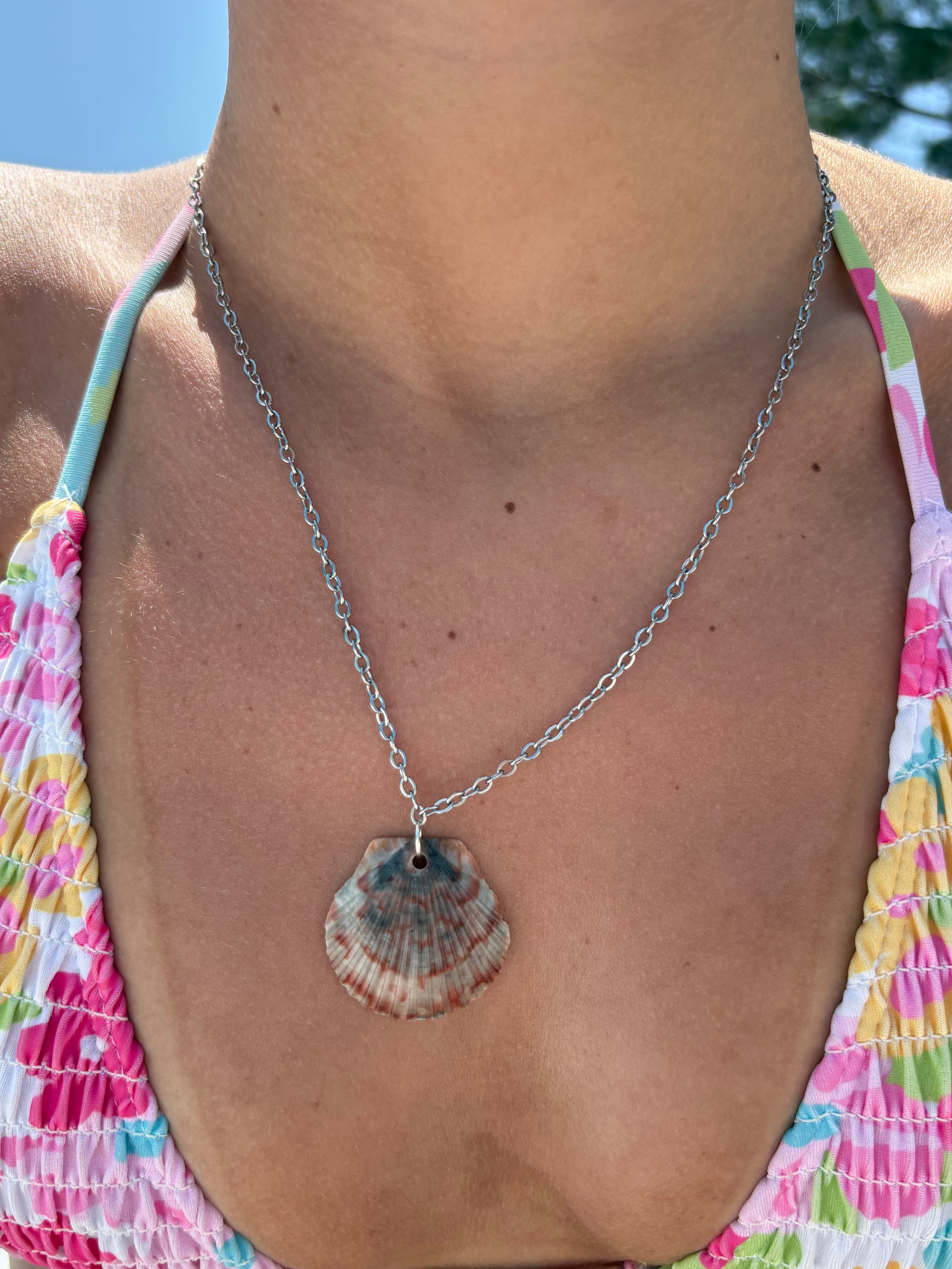 Colorful Scallop Silver Necklace