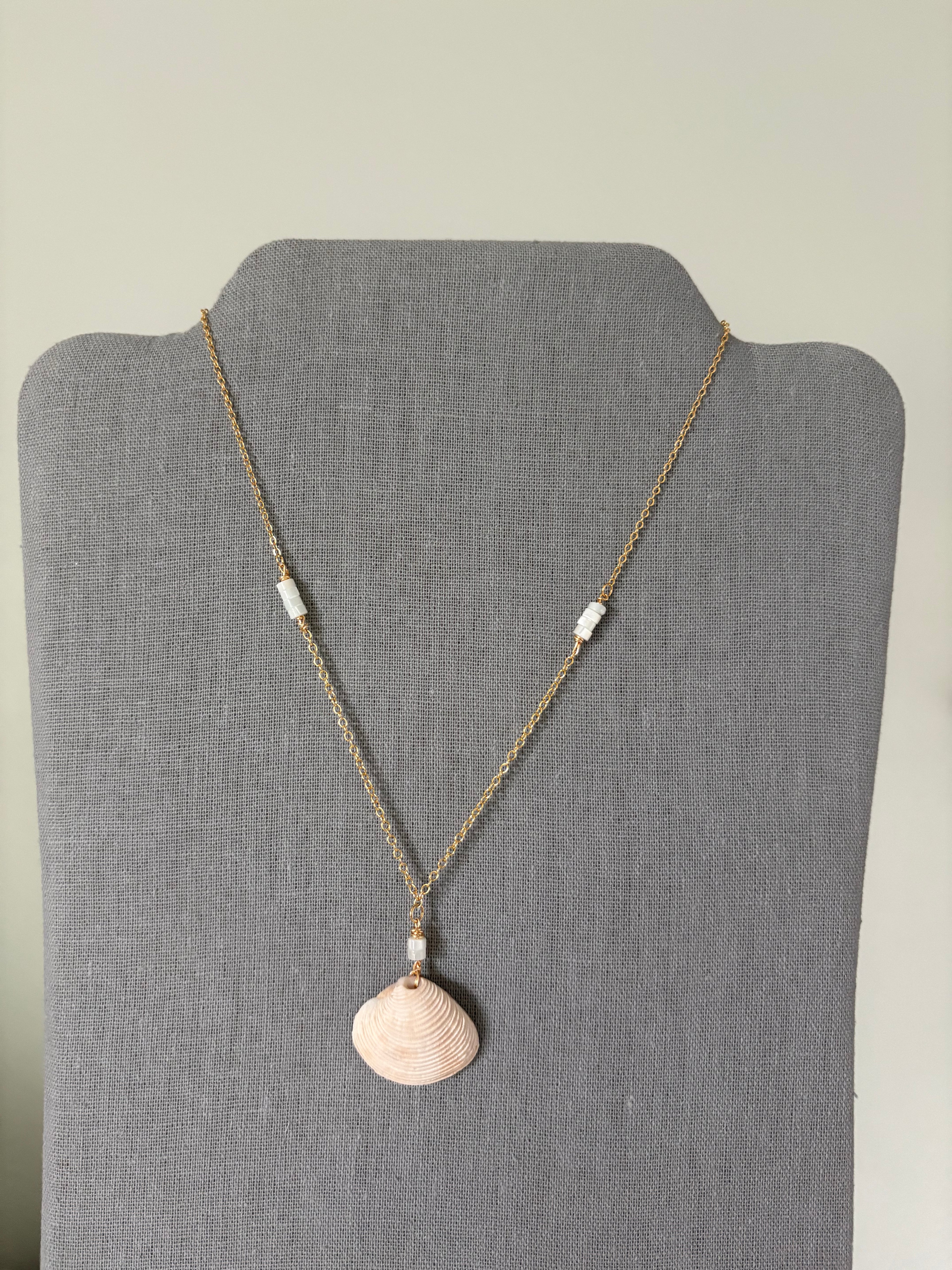 Blue and gold seashell necklace
