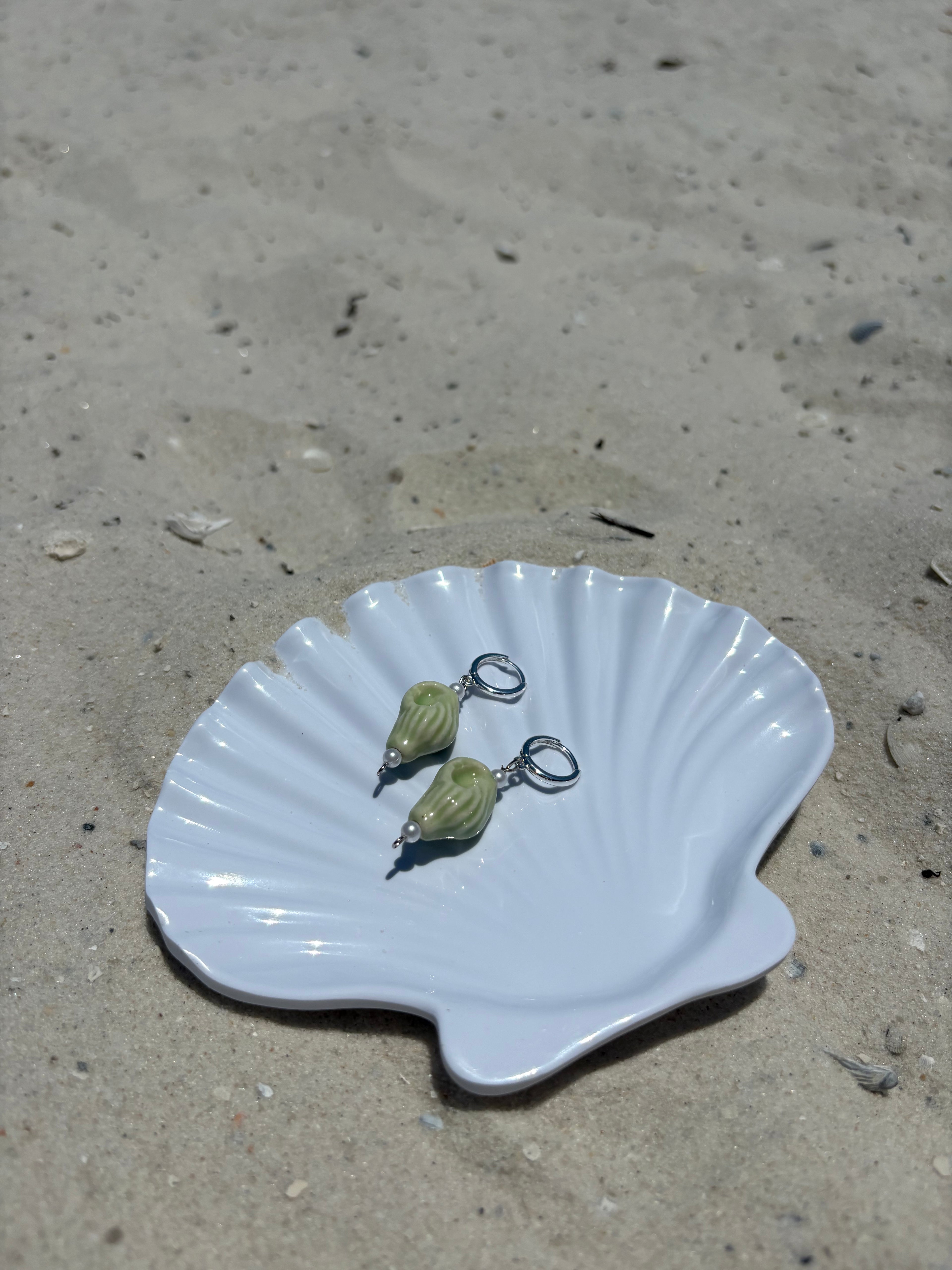 Green Conch Shell Earrings
