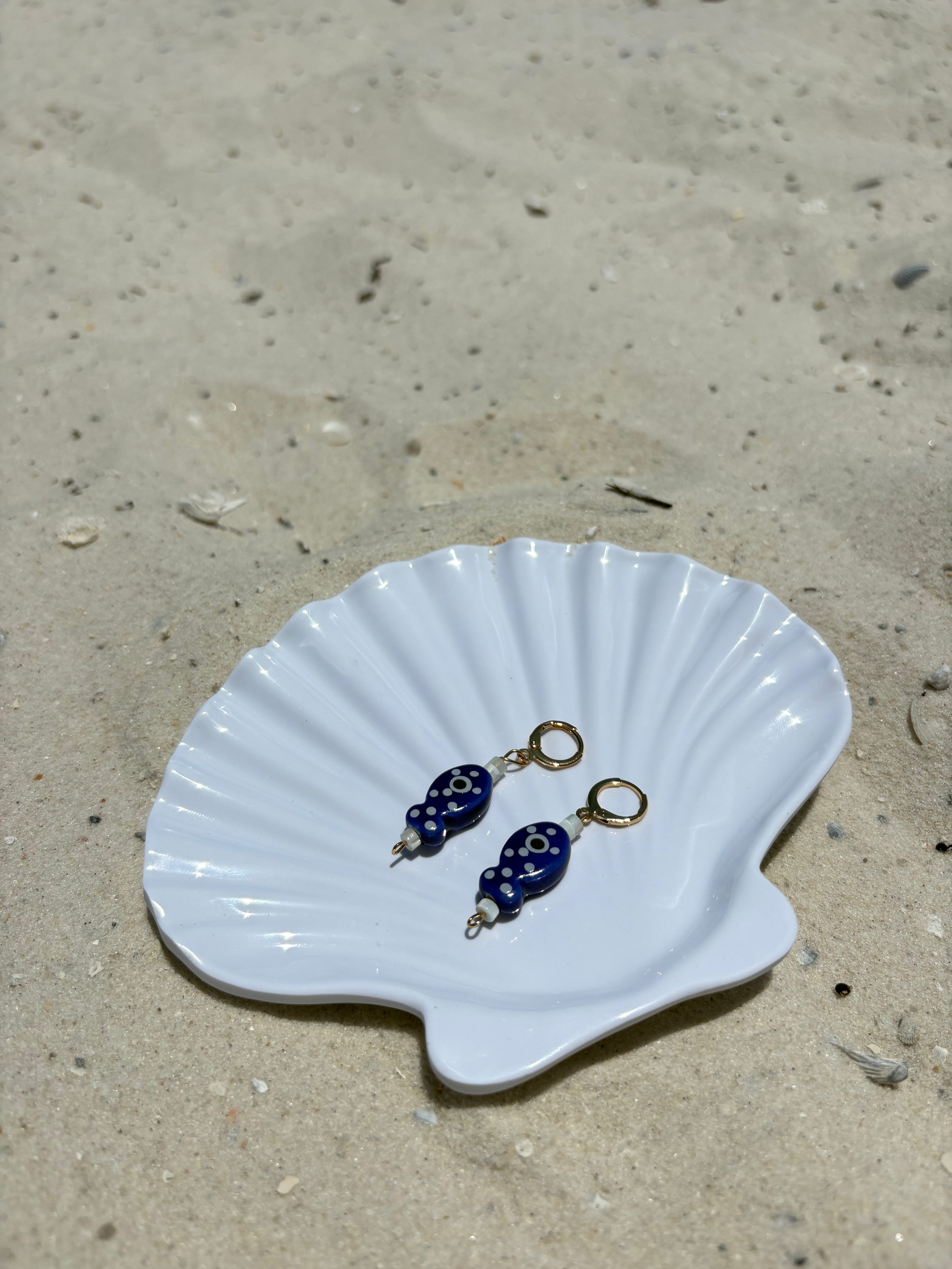 Blue Polka Dot Fish Earrings